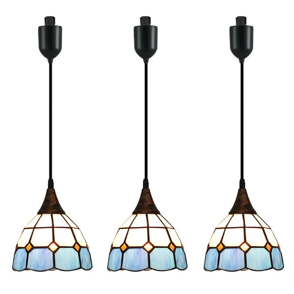 Kiven H-Type Track Lighting Light fixture,3 Light Baroque Halo Track Pendant Light with Built-in Cable Wrapper and Glass Lampshade, Adjustable Length for Kitchen Island Shop Bedroom