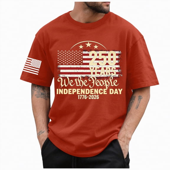 UngA America 250 Shirt, American Flag Shirts for Men USA Patriotic T-Shirt Short Sleeve 4th of July Graphic Tee Tops (Red,L)