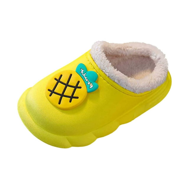 Girls Winter Slippers Warm Fuzzy Lined Indoor/Outdoor Soft Sole Non-Slip Fruit Pattern Clogs for Toddler Kids Lightweight Water-Resistant,Color:1 Yellow,Size:4.5-5 Years