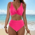 thumbnail image 2 of DISKEBUISS Womens Swimsuits 2 Piece V Neck Solid Color Summer Beach Casual Bathing Suit, 2 of 6
