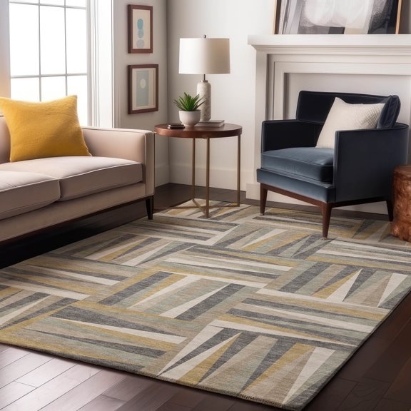 Addison Rugs Mayfield Premium Machine Washable Transitional Squares Beige Rectangle Rug, 5' x 7'6"