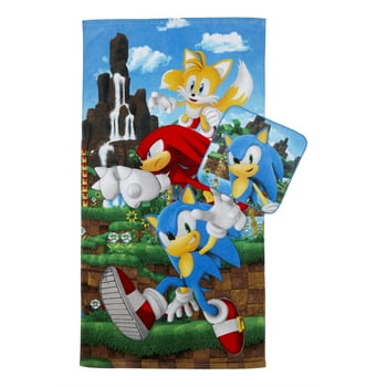 Sonic the Hedgehog Kids Cotton Bath Towel and Wash Cloth, 2-Piece Set, Blue