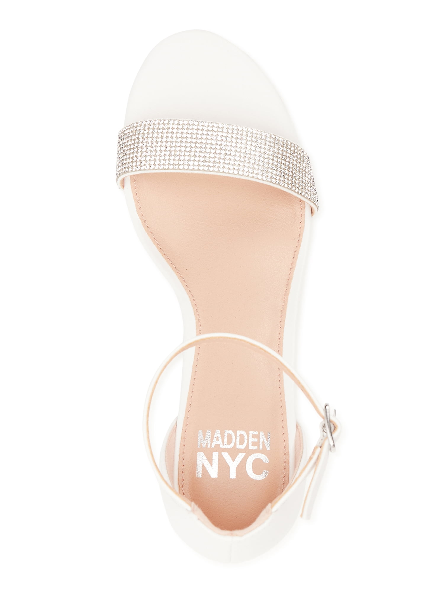 Madden NYC Women's Rhinestone High heel Sandals, Open Toe White, 11