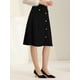 thumbnail image 3 of Falda a media pierna de trabajo formal con botones en la parte delantera para mujer Negro XL, 3 of 6