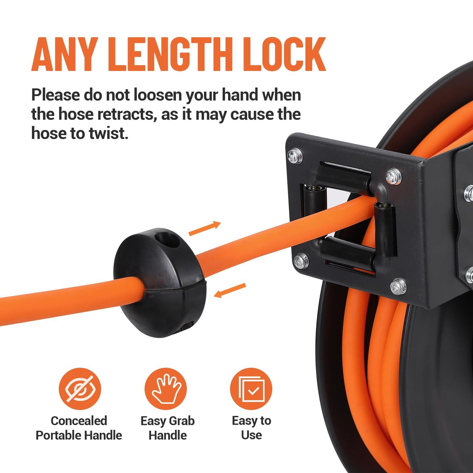 Wisykoke Retractable Air Hose Reel with Strong Hybrid Hose, 1/2 in x 50 ft Hybrid Air Hose, Auto Rewind Air Hose Reel