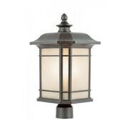 One Light Rust Tea Stained Linen Glass Post Light