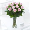 Mother's Day Special: Bouquet of 12 St Fresh Cut Pink Roses Farm Direct With a Vase