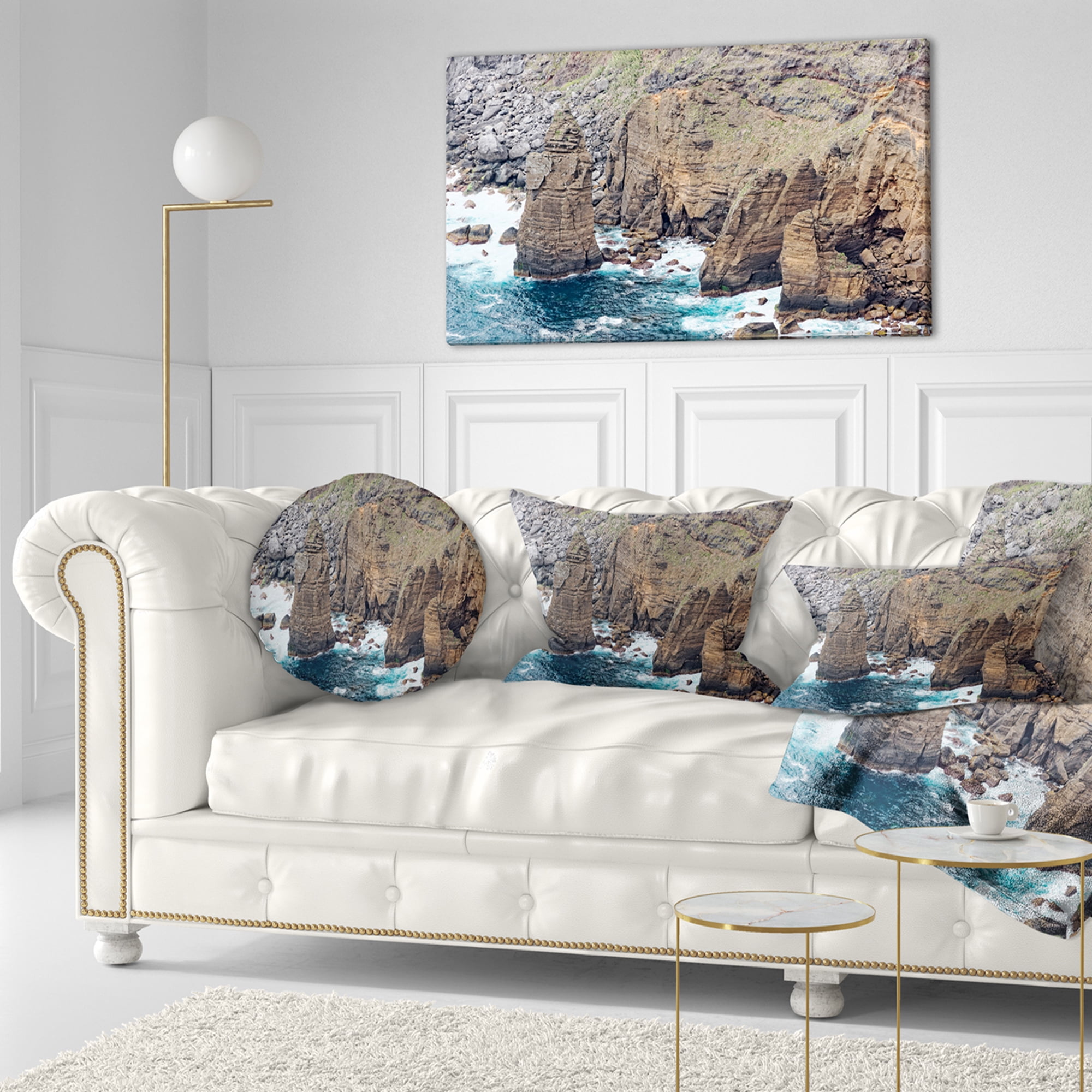 Designart Heave Rocks in Azores Beach - Seashore Throw Pillow - 12x20