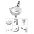 thumbnail image 1 of Wall Hung Basin Sink Small Cloakroom Basin Rectangle Ceramic Wash Basin Right Hand (Oval Sink Set (with Tap&Drain)), 1 of 4