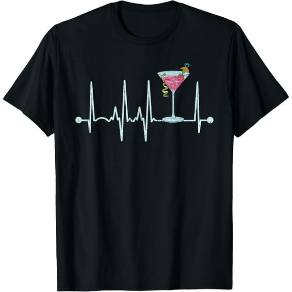 Funny Cocktail Glass Heartbeat - Cocktail Glass Happy Hour T-Shirt men and women can wear, black, white, gifts