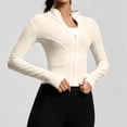 thumbnail image 2 of Sewkxo Women's Workout Jacket Lightweight Zip Up Cropped Yoga Jackets Slim Fit Athletic Tops with Thumb Holes,Beige XL, 2 of 6