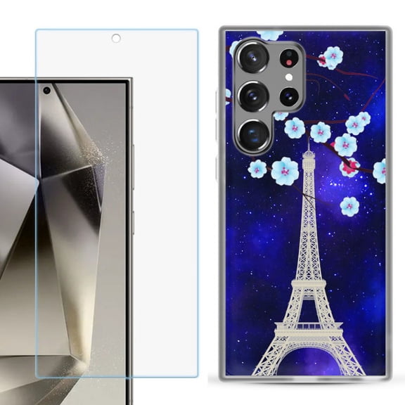 OneToughShield ® Compatible with Samsung Galaxy S24 Ultra, Shockproof Phone Case, with Tempered Glass Screen Protector - Eiffel Tower Stars