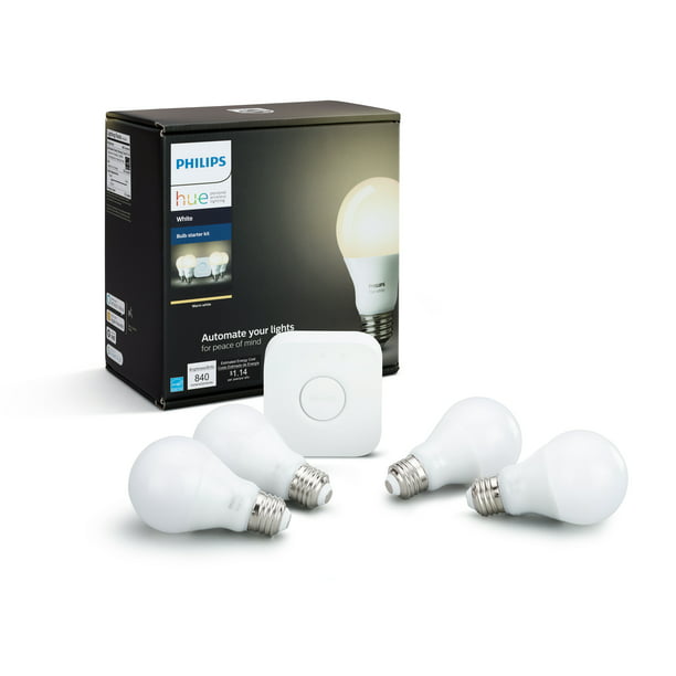 oor dorst hoofdkussen Philips Hue White A19 Smart Light Starter Kit, 60W LED, 4-Pack - Walmart.com