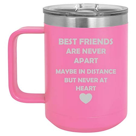 15 oz Tumbler Coffee Mug Travel Cup With Handle & Lid Vacuum Insulated Stainless Steel Best Friends Long Distance Love (Hot (Best Travel Coffee Mug With Handle)
