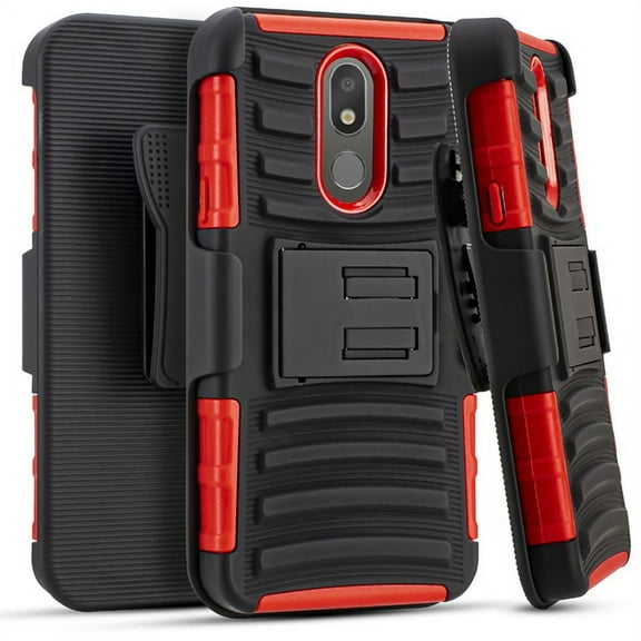 Emax Rubberized Holster Case w/Kickstand for LG Aristo 4 Plus - Black/Red