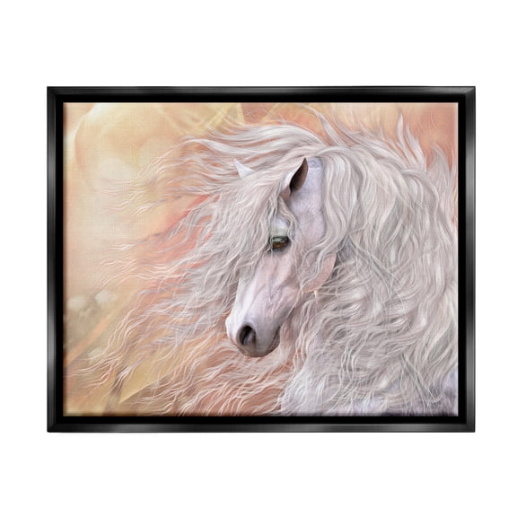 Stupell Industries Primavera White Horse Animals & Insects Painting Black Floater Framed Canvas Art Print Wall Art, 21 x 17
