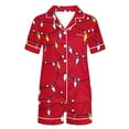 thumbnail image 4 of Fancifize Pajamas for Women Christmas Short Sleeve Sleepwear Soft Button Down Loungewear Xmas Print Lounge Set 2 Piece Shorts Set, 4 of 5
