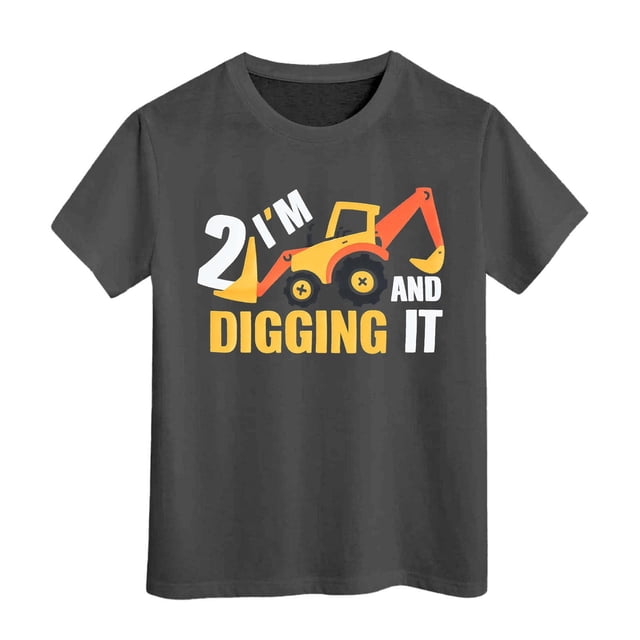 Sunnyoo T-Shirt Garçon Grand Excavatrice Graphique à Manches Courtes, Gris