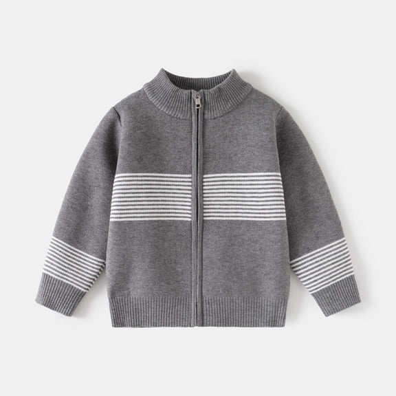 NAISIBABY Toddler Boys Jackets, Striped Knitted Zip-Up Long Sleeve Comfortable Fashion Sweater Coat Gray(1-8T)