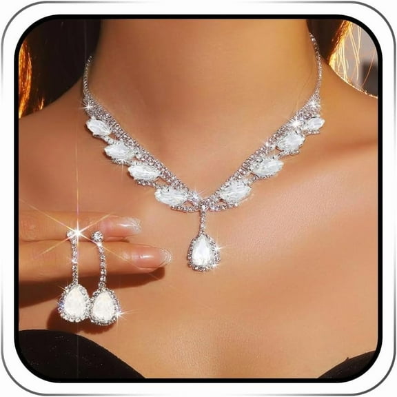 Wedding Jewelry Sets Black Bridal Prom Rhinestone Necklace and Earring for Women