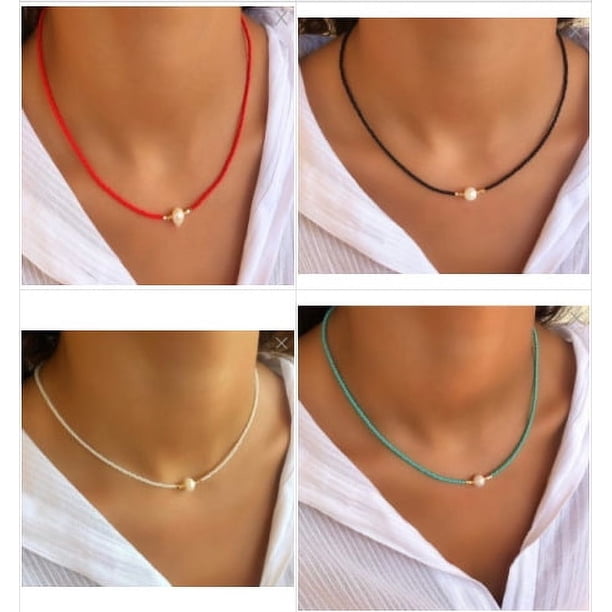 El mismo collar de perlas de agua dulce con cuentas de arroz de colores de moda
