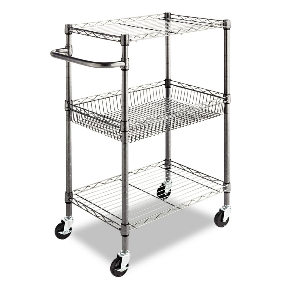 ThreeTier Wire Rolling Cart, 28w x 16d x 39h, Black Anthracite