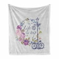 thumbnail image 1 of Shabby Flora Soft Flannel Fleece Throw Blanket, Life is a Trip Inspirational Words Romantic Floral Wreath and Retro Bicycle, Cozy Plush for Indoor and Outdoor Use, 50" x 70", Multicolor, by Ambesonne, 1 of 6