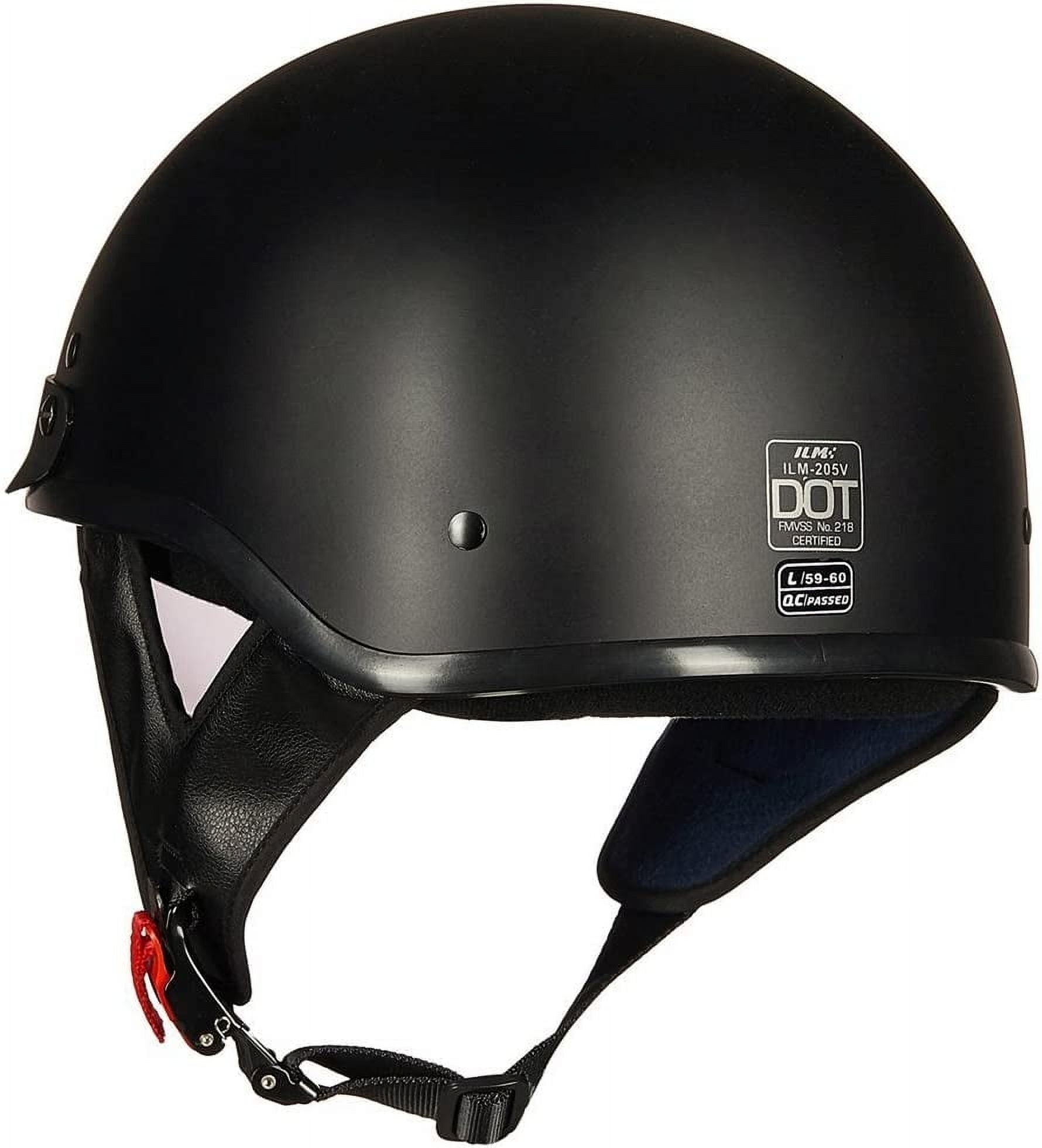 ILM Half Helmet Matte Black ABS Shell Motorcycle Helmet, Adjustable, Quick Release Buckle, Medium