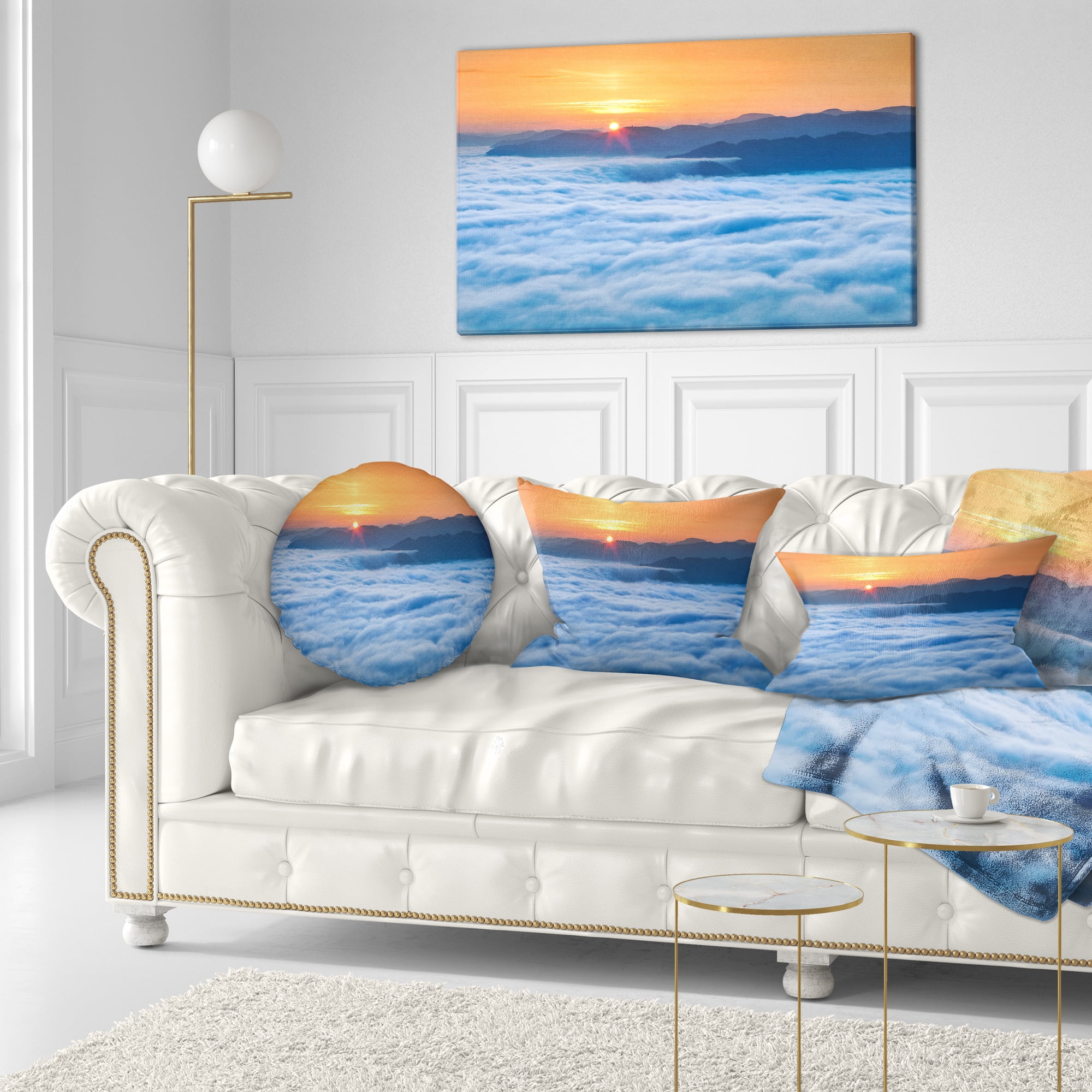 Designart Sunrise Over Misty Sea Waters - Landscape Photography Throw Pillow - 12x20