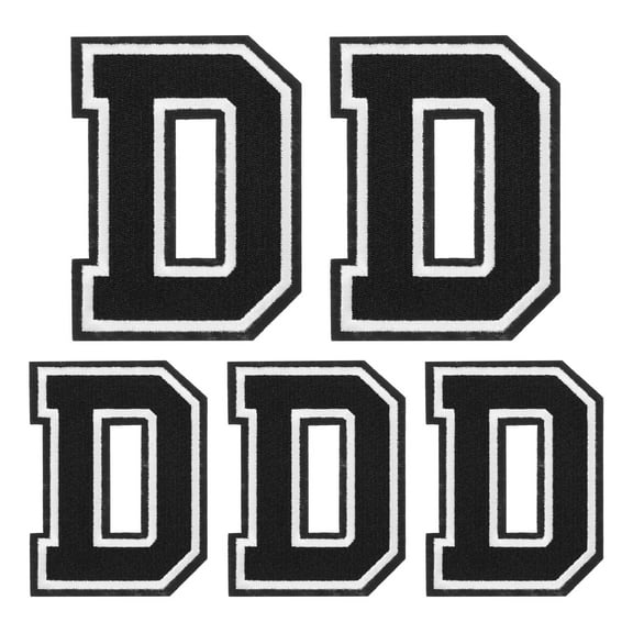 Iron on Letters Patches, 5PCS Alphabet D Iron on Embroidered Patch for Repairing Clothing (4.4"/3.1", Black )