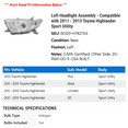 thumbnail image 2 of Left Headlight Assembly - Compatible with 2011 - 2013 Toyota Highlander Sport Utility 2012, 2 of 2