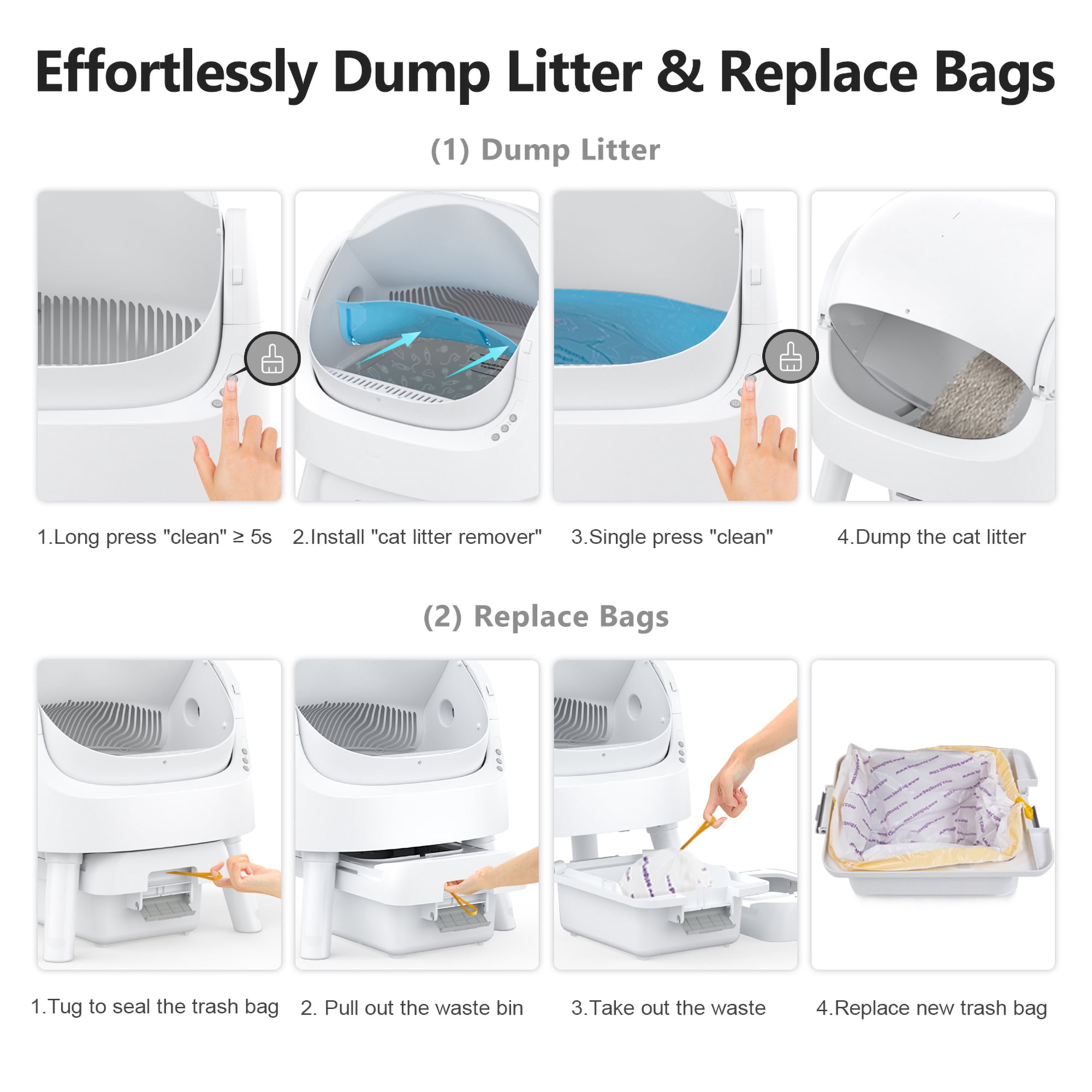 PetPivot Automatic Cat Litter Box Self-Cleaning with Safety Protection, Mat and Trash Bags Included, White