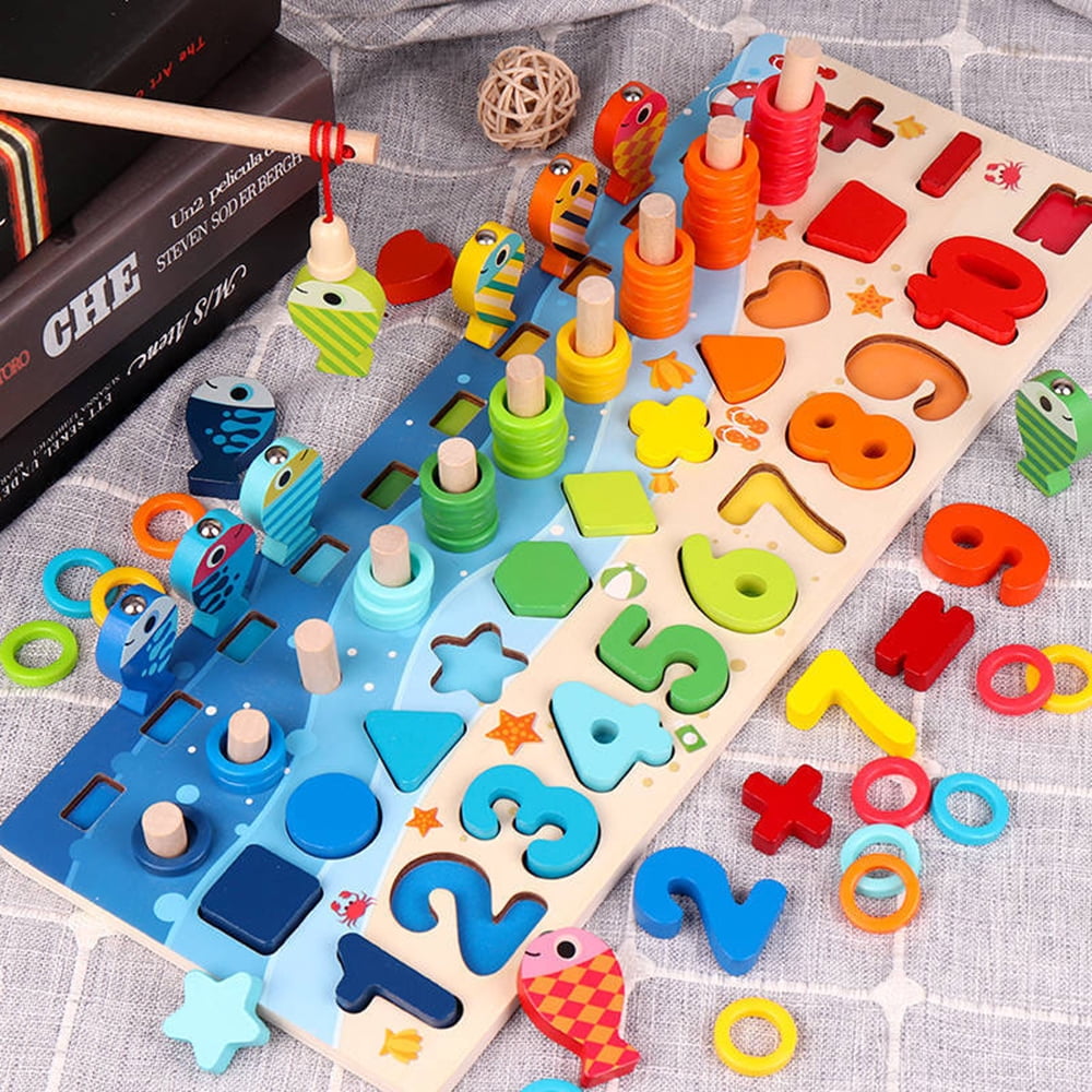 Wooden Number Puzzle Match Board Math Game Early Learning Toys Color 