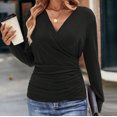 thumbnail image 4 of FAIWAD Womens Slim Deep V Neck Cross Wrap Top Long Sleeve Solid Color Pullover Tunic Top, 4 of 7