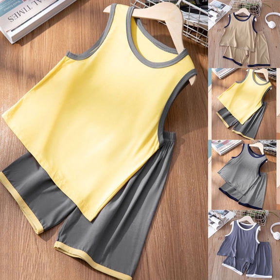 Weebloom Kids Boys Summer Outfits Set Sleeveless Tank Top Shorts Casual Playwear Breathable Athletic for Holiday Beach Toddler to Clothes Sets 1-14 Years