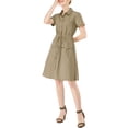 thumbnail image 6 of INSPIRE CHIC Women's Fit and Flare Collar Pocket Elastic Waist Mini Dress XL Dark Khaki, 6 of 8