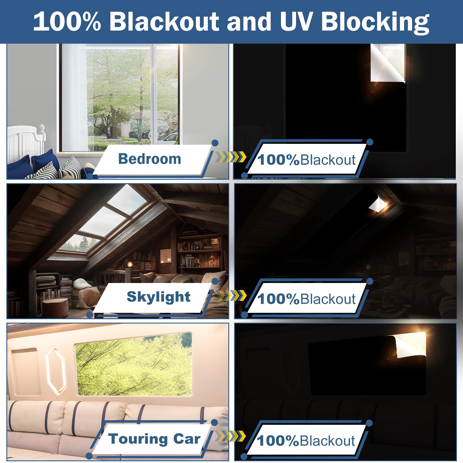 PChero Blackout Shades for Bedroom 138" x 58", Portable Blackout Curtains, No Drill Window Blinds,Blackout Window Cover DIY Temporary Blackout Blinds Film for Bedroom Nursery Travel Dorm Room