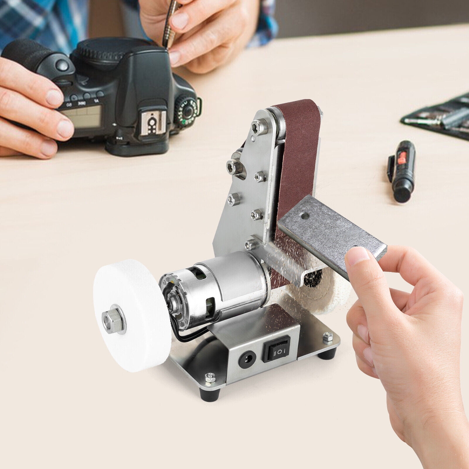 5.9*4.72*7.09in Silver Table Top Grinder Polisher Mini Belt Sander Electric Bench Grinder Sanding Machine