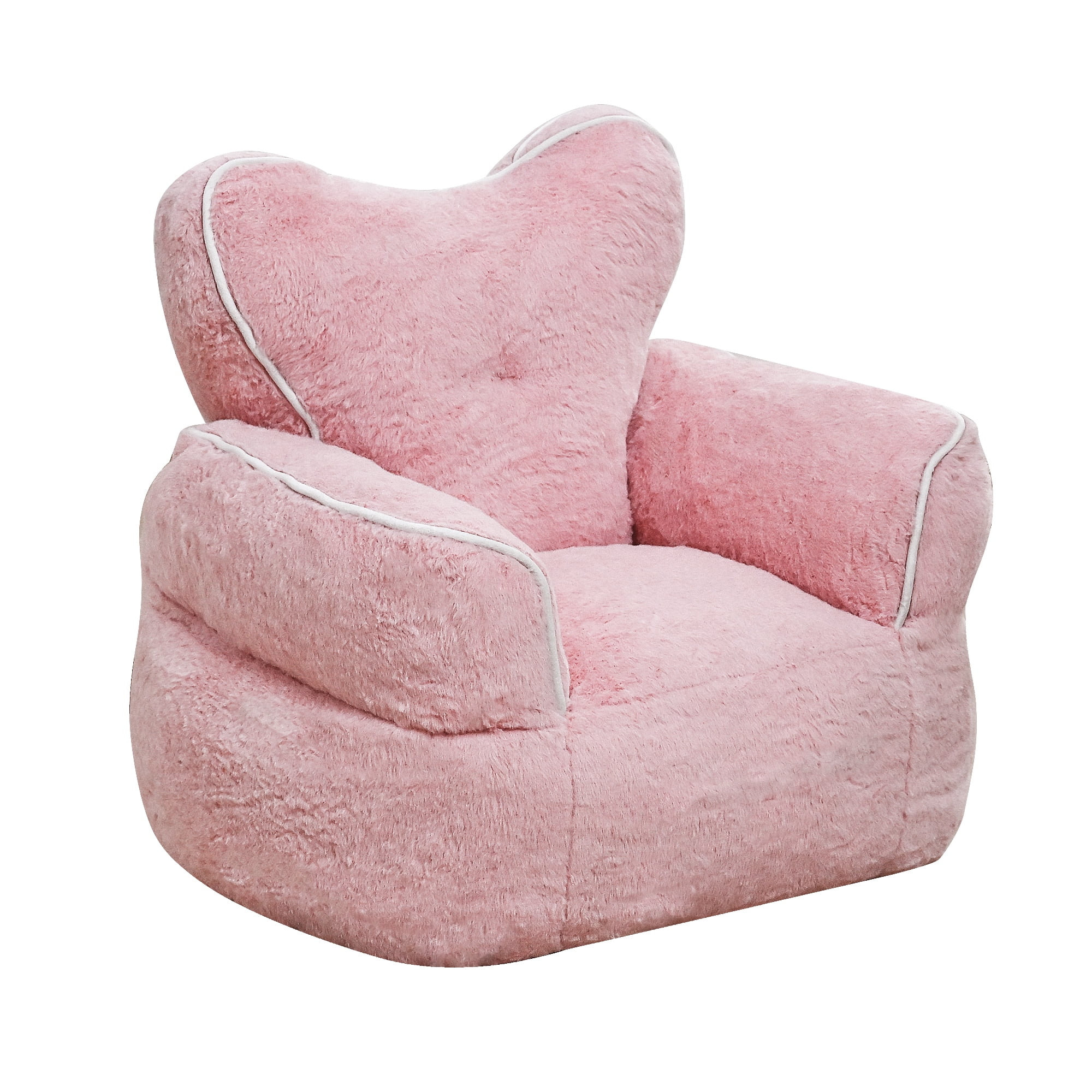Leumius Bean Bag Chair,Faux Fur Beanbag Chair with a Color-Block and Heart-Shaped Backrest,Large Lazy Sofa for Living Room, Bedroom, Apartment,Baby Pink