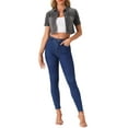 thumbnail image 2 of INSPIRE CHIC Women's Cropped Denim Jacket Short Sleeve Button Front Jean Jacket XS Dark Grey, 2 of 6