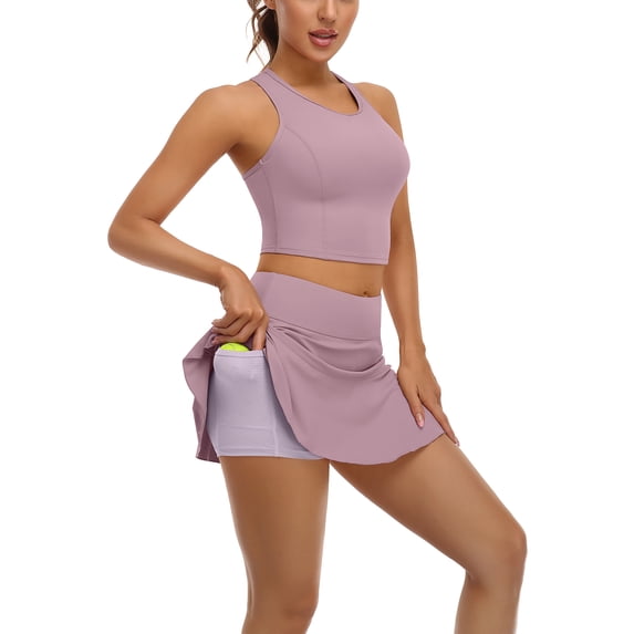 Alove Women Sleeveless Tank Top Mini Dress With Pockets 2 Pieces Skirts Set