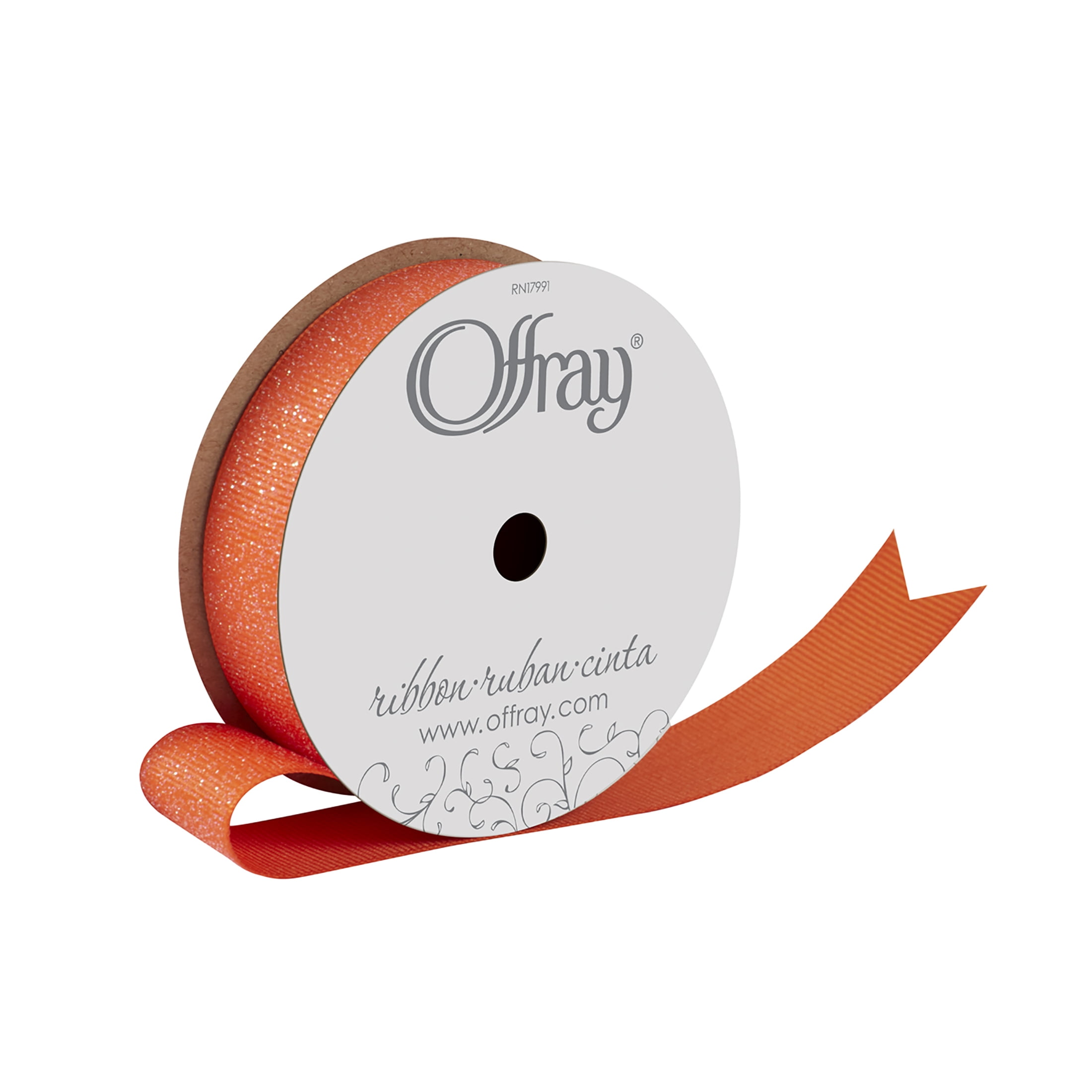 (2 pack) Offray Ribbon, Torrid Orange 7/8 inch Grosgrain Glitter Polyester Ribbon, 9 feet