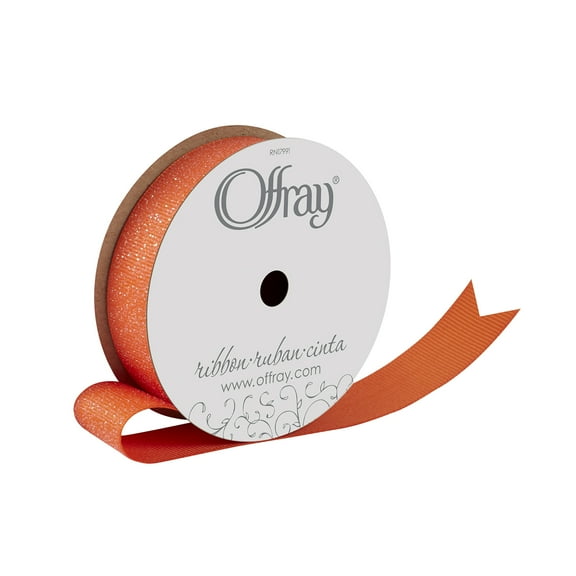 Offray Ribbon, Torrid Orange 7/8 inch Grosgrain Glitter Polyester Ribbon, 9 feet