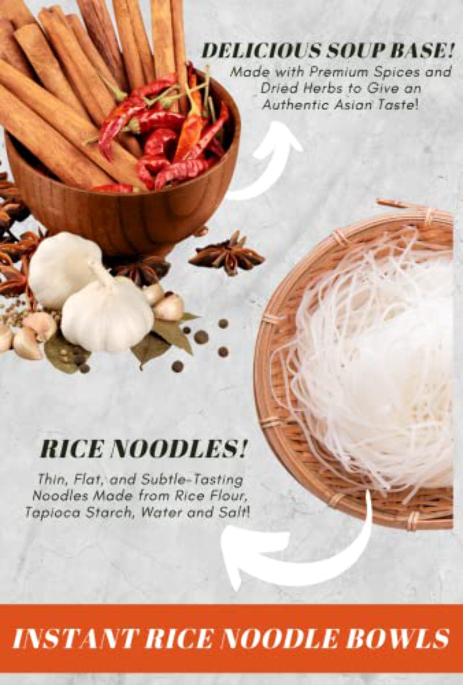 Instant Phnom Penh Rice Noodle (9 Bowls/Box): $1.99 per Bowl (80g), Fork Included by Simply Food