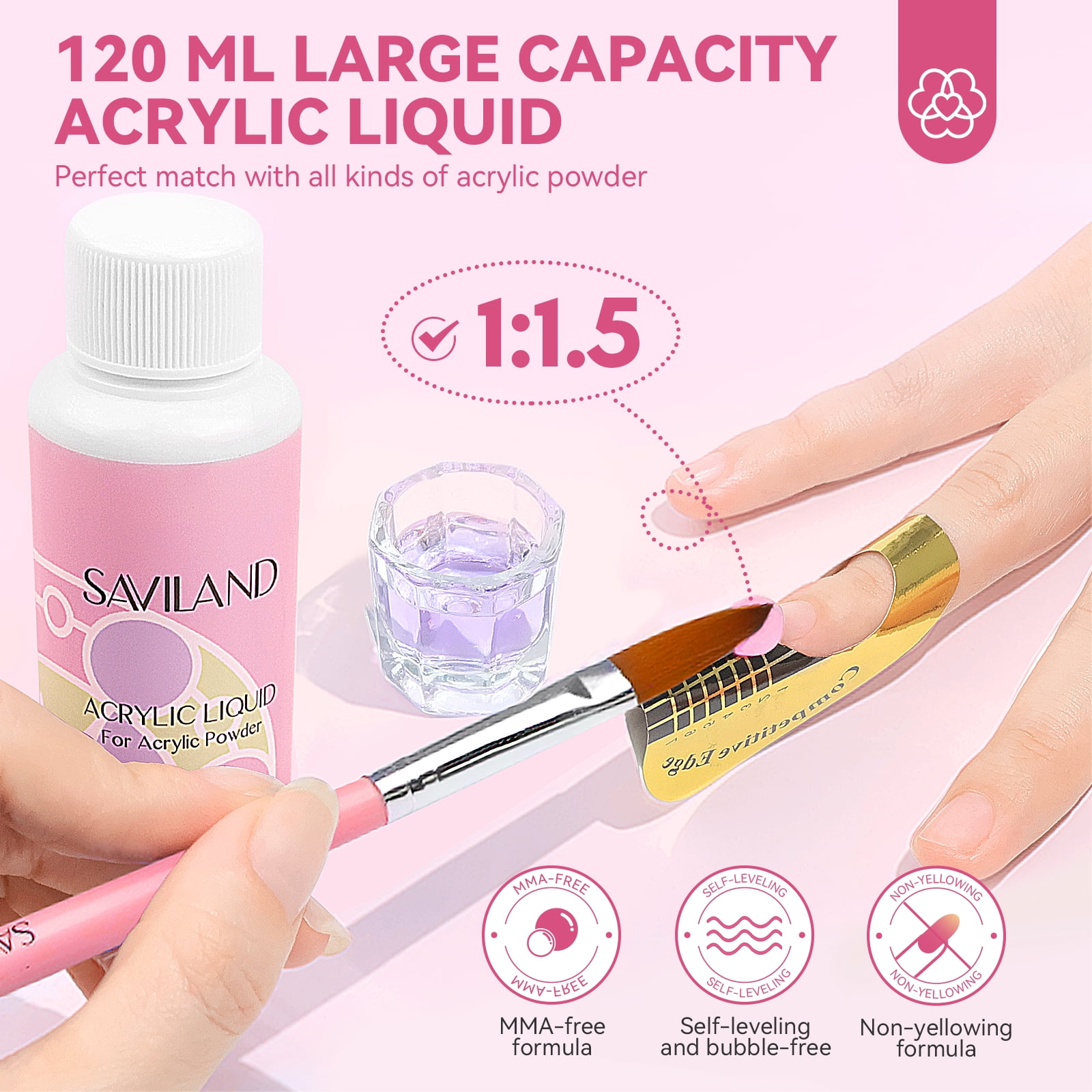 SAVILAND Acrylic Nail Kit with Everything : Acrylic Powder and Liquid Set with Gel Nail Polish Acrylic Nail Brushes Nail Decoration Nail Supplies for Beginners