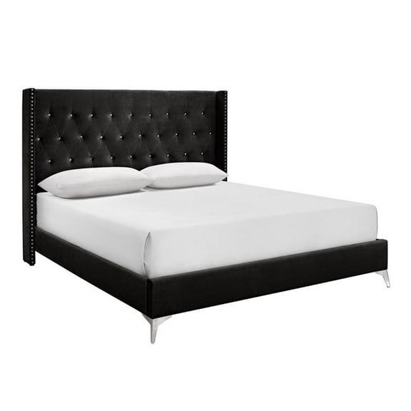 Pemberly Row Contemporary Solid Wood California King Panel Bed in Black