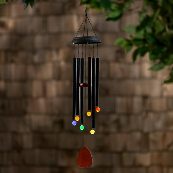 Voice Activated Solar Wind Chime, Black, 33"