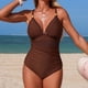 thumbnail image 5 of Mujeres Más Tamaño Trajes de Baño Sólido Cuello en V sin Mangas Bikini, Empuje-Up Acolchado Traje de Baño Romper con Cintura Encochada, 5 of 9