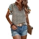 thumbnail image 1 of Mujeres tie V Masajeadores de cuello manga corta blusa floral impresión suelta elegante casual camiseta, 1 of 6