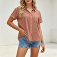 thumbnail image 5 of Women Short Sleeve Button Down Shirts Casual Tops Loose Fit Collared Blouses with Pockets, 5 of 9